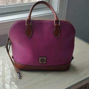 Dooney & Bourke Pink Leather Satchel with Brown Trim